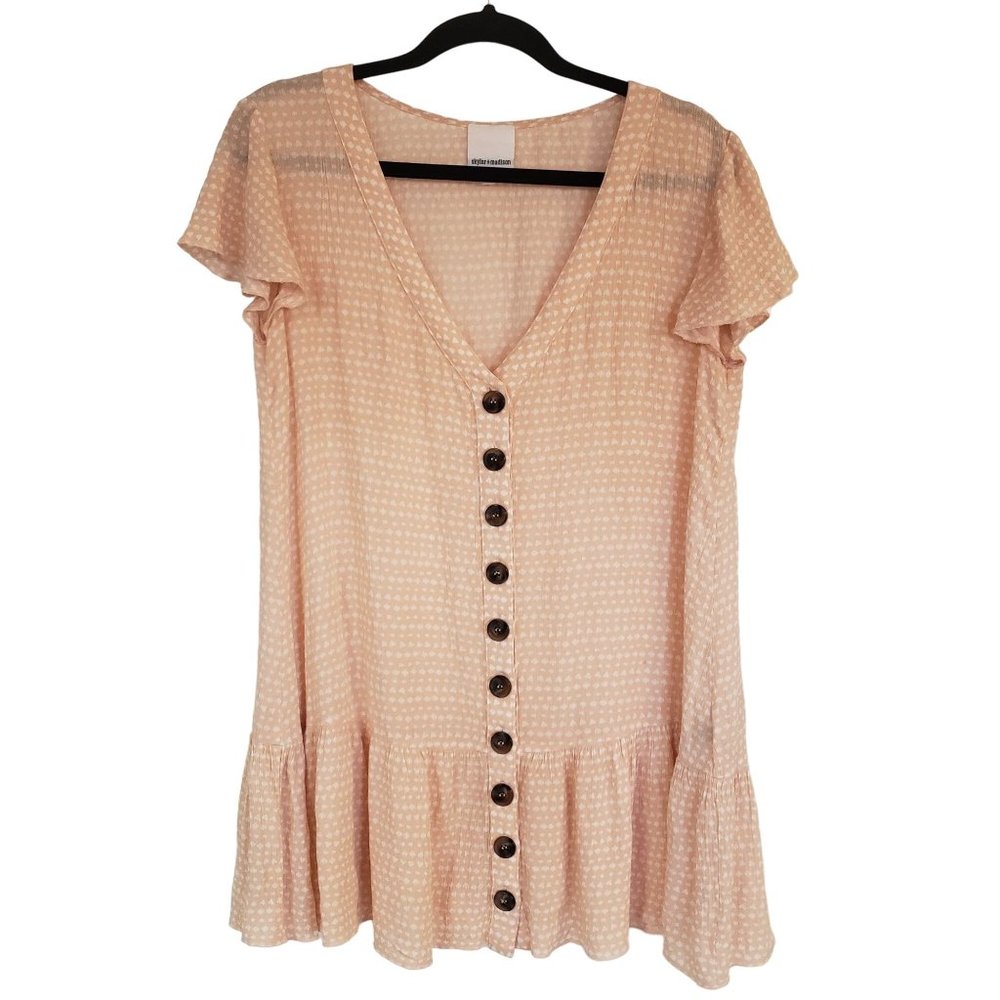 Skylar+Madison Tunic size Medium ruffle hem‎ pink white